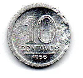 1956 - 10 Centavos - ERRO: Delaminação - Moeda Brasil
