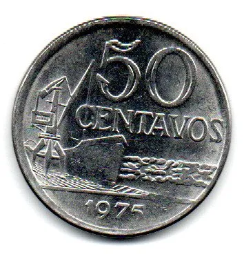 1975 - 50 Centavos - Inox - ERRO: Cunho Descentralizado - Moeda Brasil
