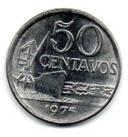 1975 - 50 Centavos - Inox - ERRO: Cunho Descentralizado - Moeda Brasil