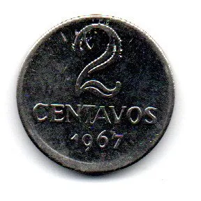 1967 - 2 Centavos - ERRO: Efeito de Cunhagem - Moeda Brasil