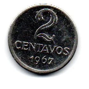 1967 - 2 Centavos - ERRO: Efeito de Cunhagem - Moeda Brasil