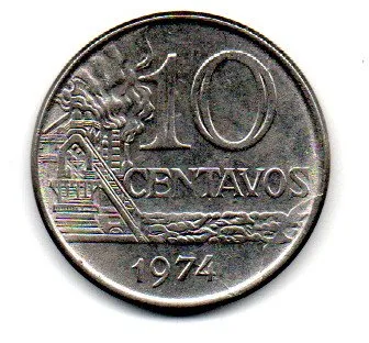 1974 - 10 Centavos - ERRO: Cunho Rachado - Moeda Brasil Imagem