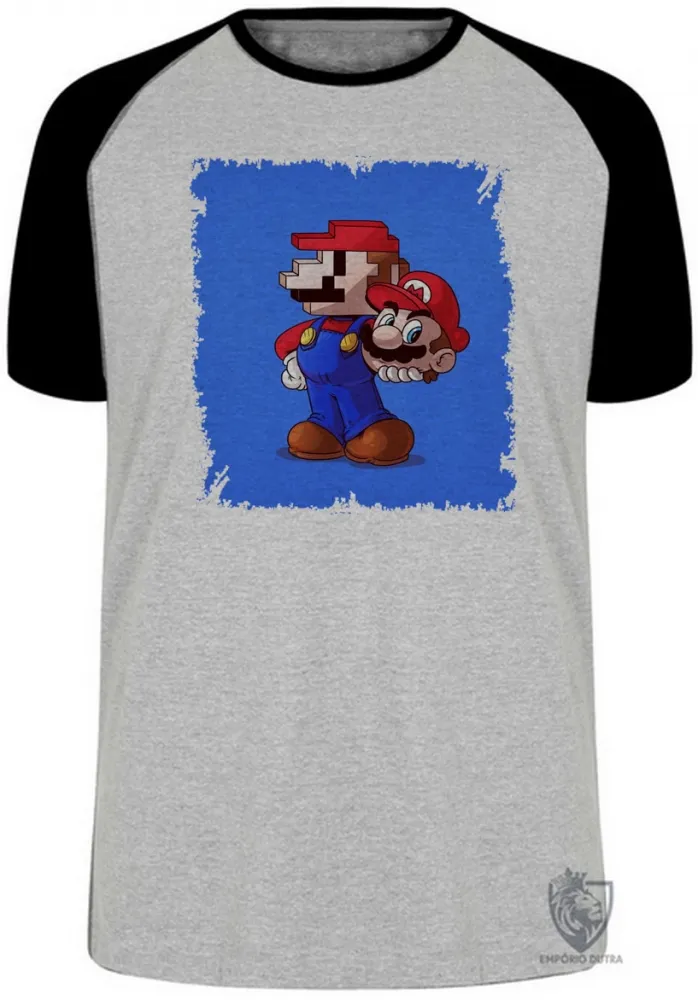 Camiseta adulto ou infantil Super Mário antigo pixel com novo