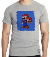 Camiseta adulto ou infantil Super Mário antigo pixel com novo - Foto 3