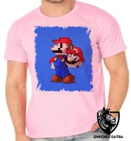 Camiseta adulto ou infantil Super Mário antigo pixel com novo - Foto 4