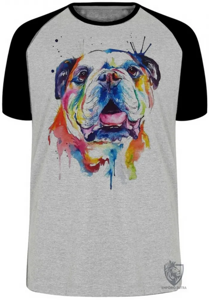 Camiseta adulto ou infantil cachorro bulldog Buldogue colorido