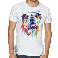 Camiseta adulto ou infantil cachorro bulldog Buldogue colorido - Foto 3
