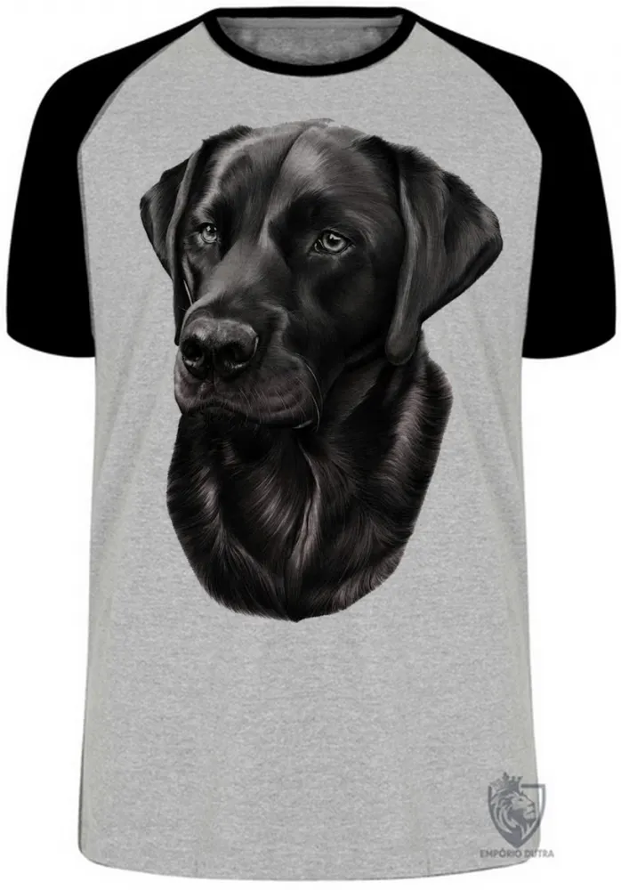 Camiseta adulto ou infantil cachorro cão dog labrador preto raça Imagem