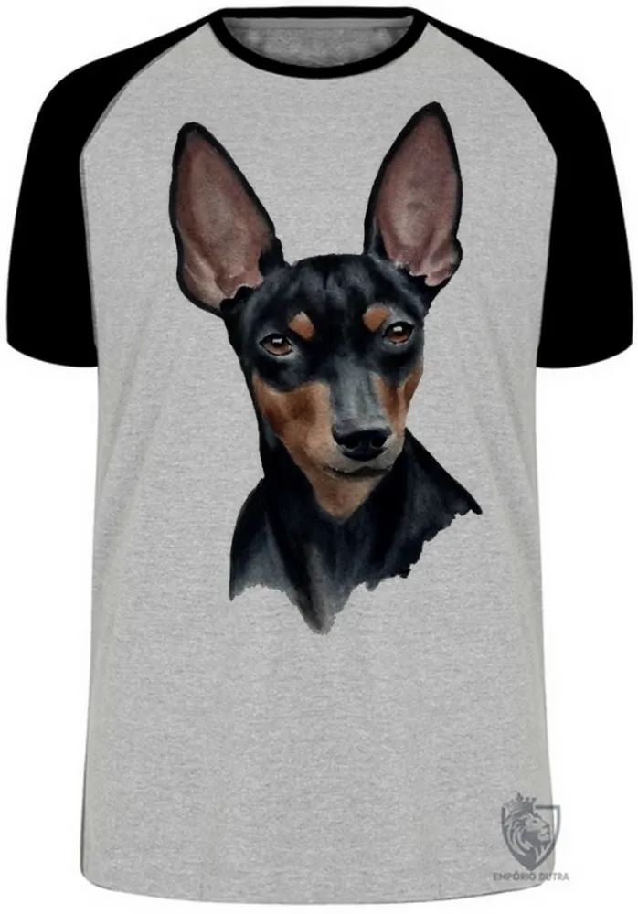 Camiseta adulto ou infantil cachorro cão dog pinscher preto marrom Imagem