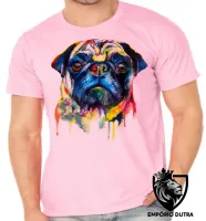 Camiseta adulto ou infantil cachorro cão dog pug colorido pintura color - Foto 2