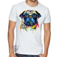 Camiseta adulto ou infantil cachorro cão dog pug colorido pintura color - Foto 3