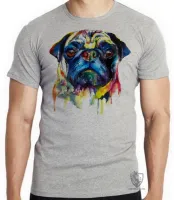 Camiseta adulto ou infantil cachorro cão dog pug colorido pintura color - Foto 4