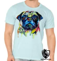Camiseta adulto ou infantil cachorro cão dog pug colorido pintura color - Foto 5