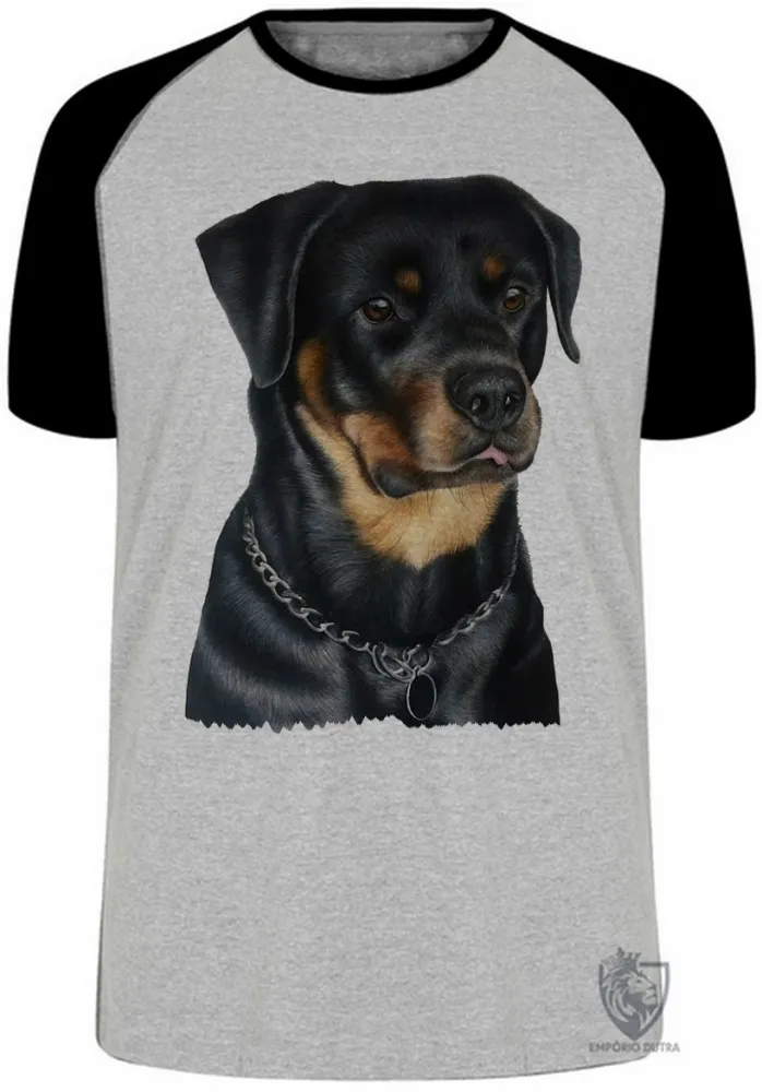 Camiseta adulto ou infantil cachorro cão dog rottweiler black raça Imagem