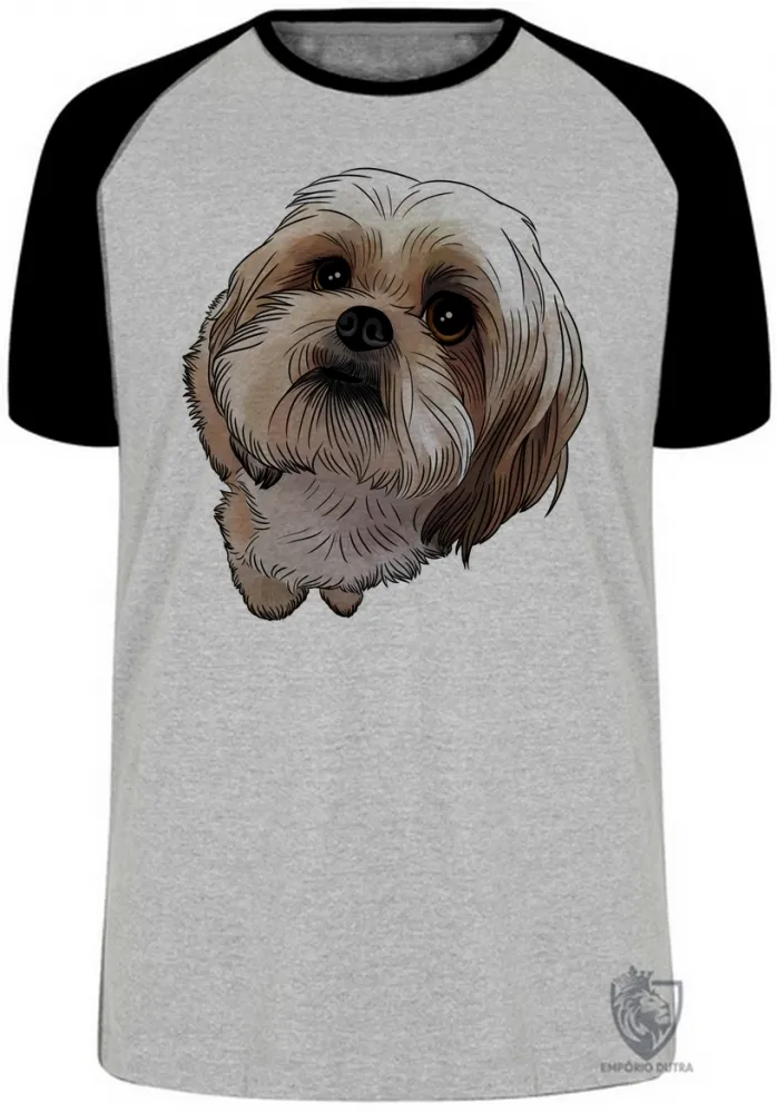 Camiseta adulto ou infantil cachorro cão dog Shih tzu raça fofo lindo Imagem