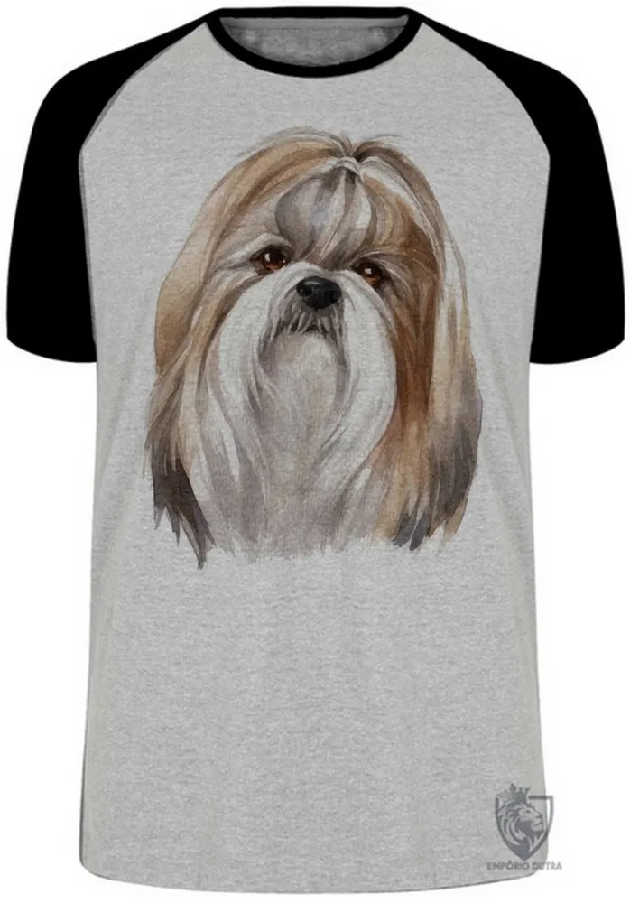 Camiseta adulto ou infantil cachorro cão dog Shih tzu raça pintura Imagem