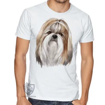 Camiseta adulto ou infantil cachorro cão dog Shih tzu raça pintura - Foto 2