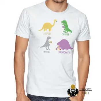 Camiseta adulto ou infantil Dinossauros carnivoro vegetariano vegano - Foto 2