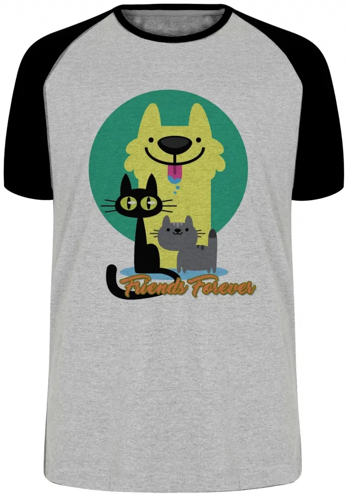 Camiseta adulto ou infantil Friends Forever gato cachorro amigos Imagem