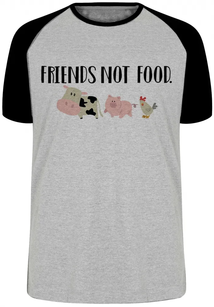 Camiseta adulto ou infantil friends not food animais comida vegatariano