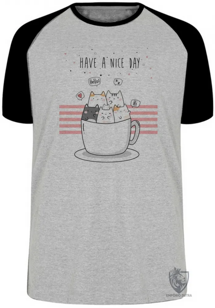 Camiseta adulto ou infantil Gatinhos Have a nice day gato cat Imagem