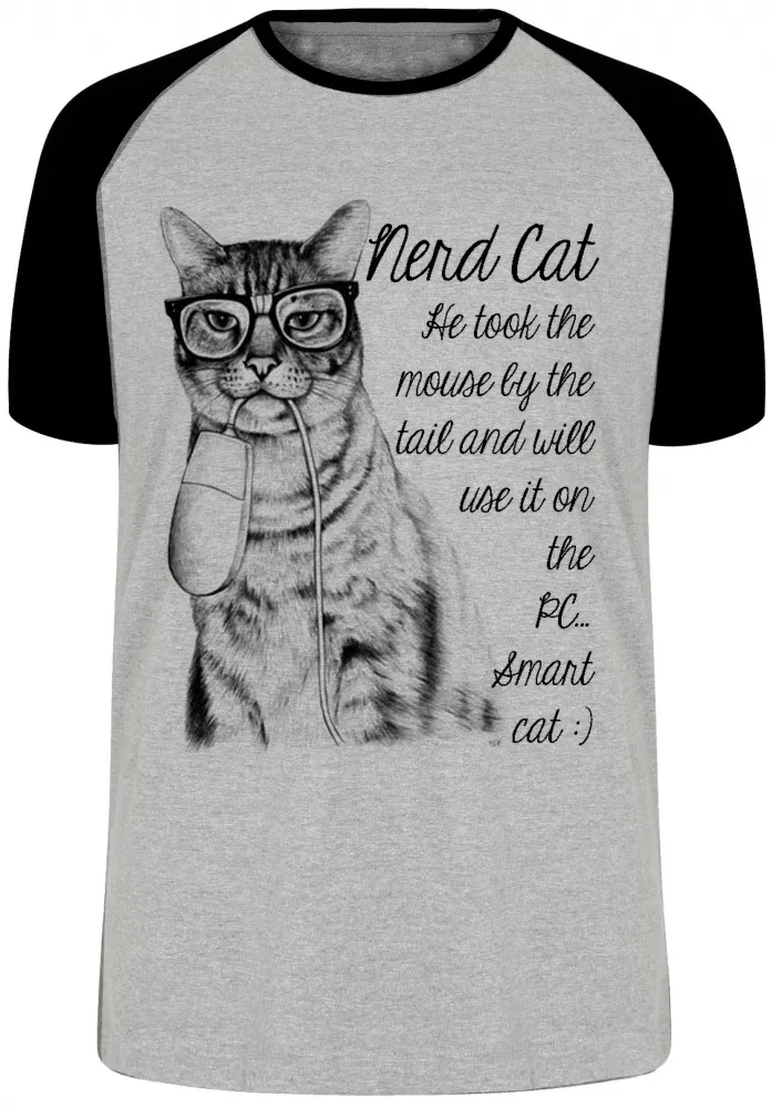 Camiseta adulto ou infantil Gato nerd mouse boca rato Imagem