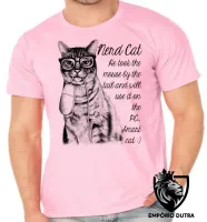 Camiseta adulto ou infantil Gato nerd mouse boca rato - Foto 4