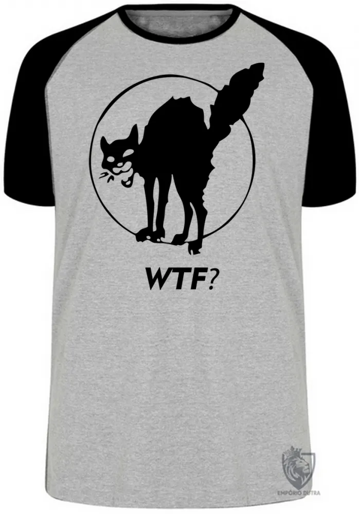 Camiseta adulto ou infantil Gato preto WTF gatinho felino