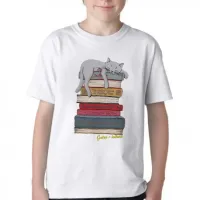 Camiseta adulto ou infantil Gatos leitura pilha livros cat - Foto 2