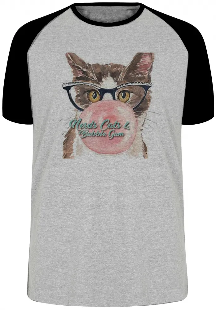 Camiseta adulto ou infantil Gatos nerds chicletes cats bubble gum Imagem