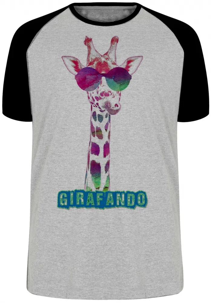 Camiseta adulto ou infantil Girafando girafa de óculos