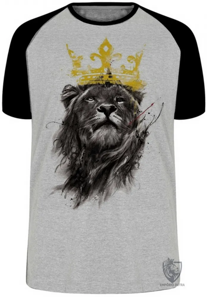 Camiseta adulto ou infantil Leão o Rei lion king coroa black Imagem