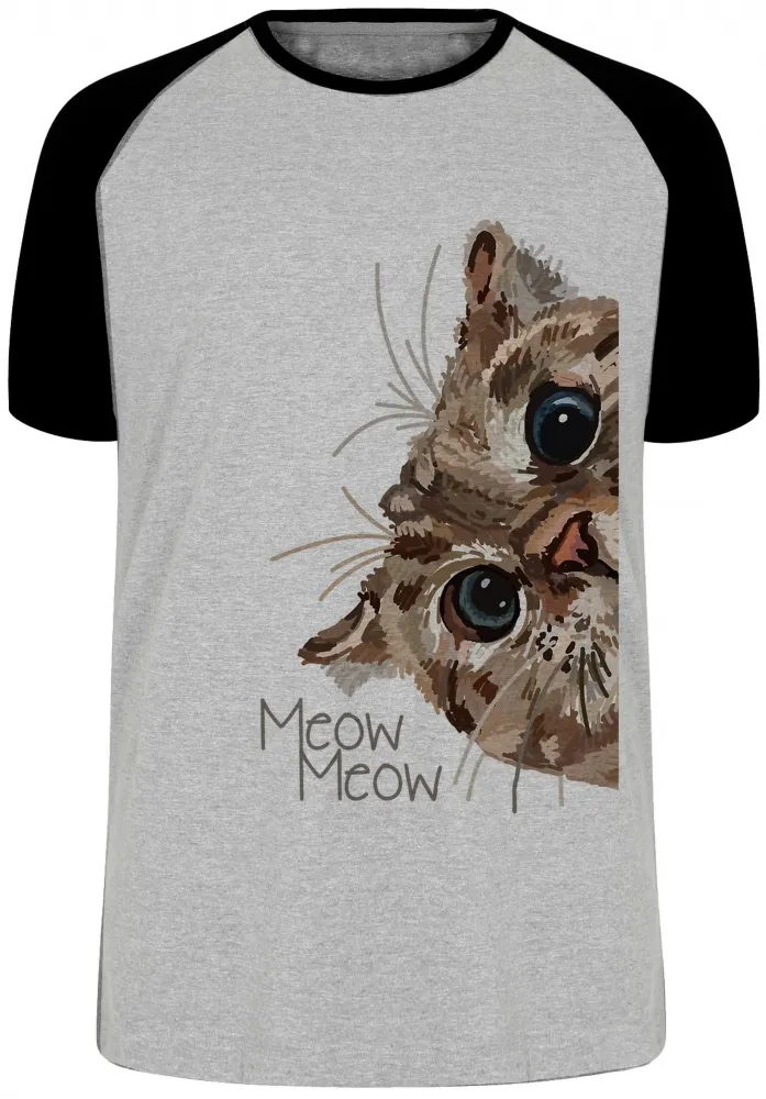 Camiseta adulto ou infantil Meow gato cat espiando felino gatinho