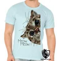 Camiseta adulto ou infantil Meow gato cat espiando felino gatinho - Foto 5