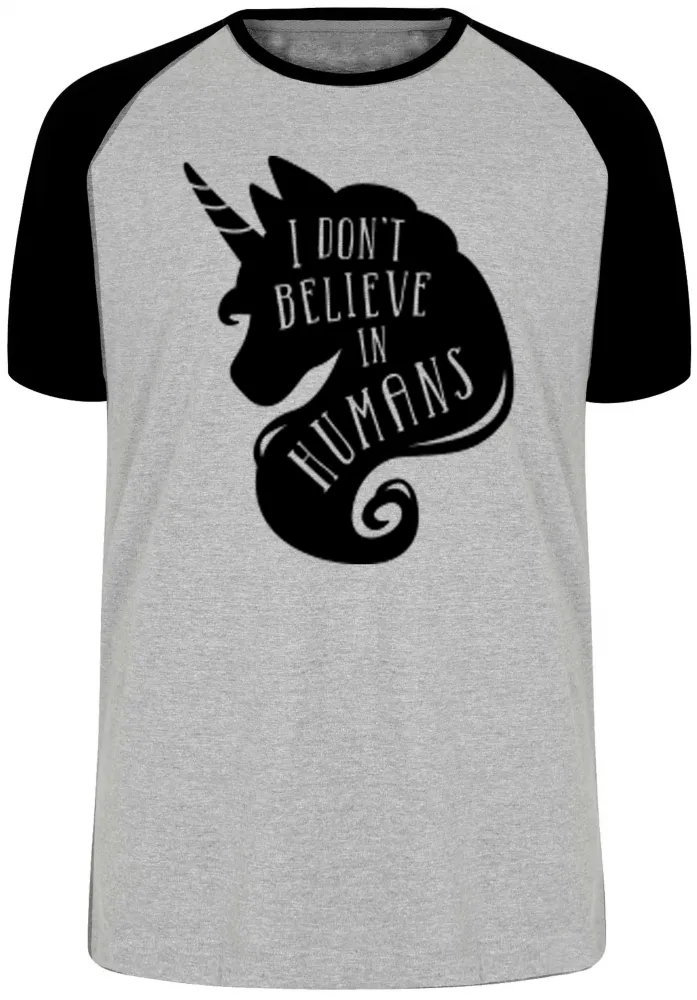 Camiseta adulto ou infantil Unicórnio não acredito em humanos Imagem