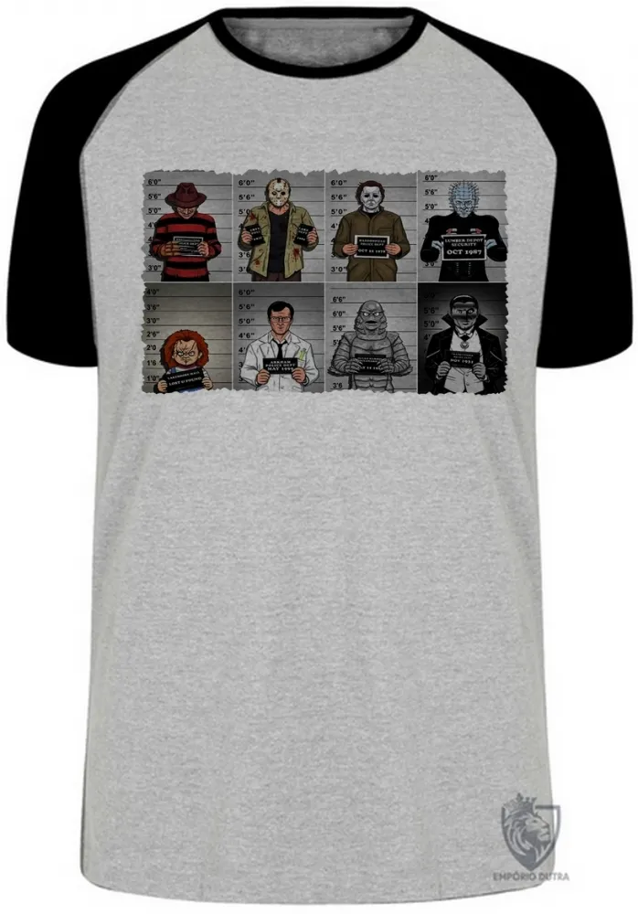 Camiseta adulto ou infantil vilão anos 80 preso jason chuck Freddy Krueger Massacre da Serra Elétrica Halloween hugo strange monstro lagoa negra