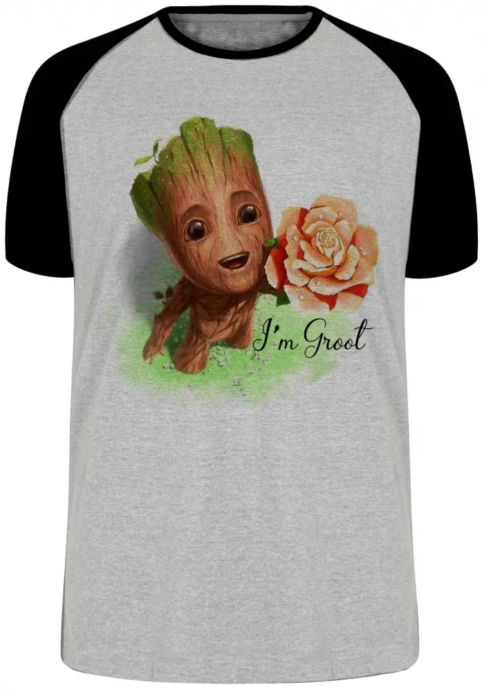 Camiseta adulto ou infantil Guardiões da Galáxia Groot rosa