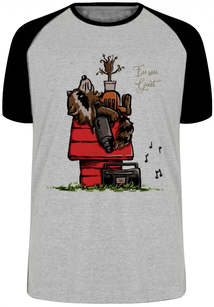 Camiseta adulto ou infantil Guardiões da Galáxia Rocket Groot Snoopy Imagem