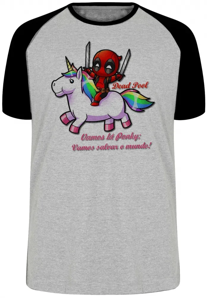 Camiseta adulto ou infantil Dead Pool e unicórnio Ponky Imagem