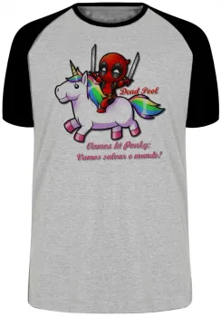 Camiseta adulto ou infantil Dead Pool e unicórnio Ponky