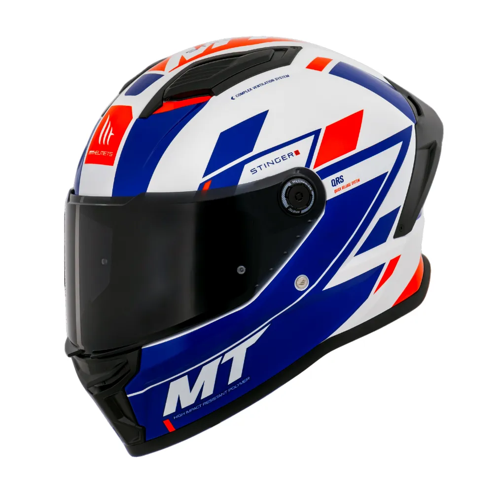 CAPACETE MT STINGER 2 ZIVZE BRANCO AZUL BRILHO