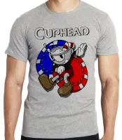 Camiseta adulto ou infantil Cuphead azul vermelho jogo game - Foto 4