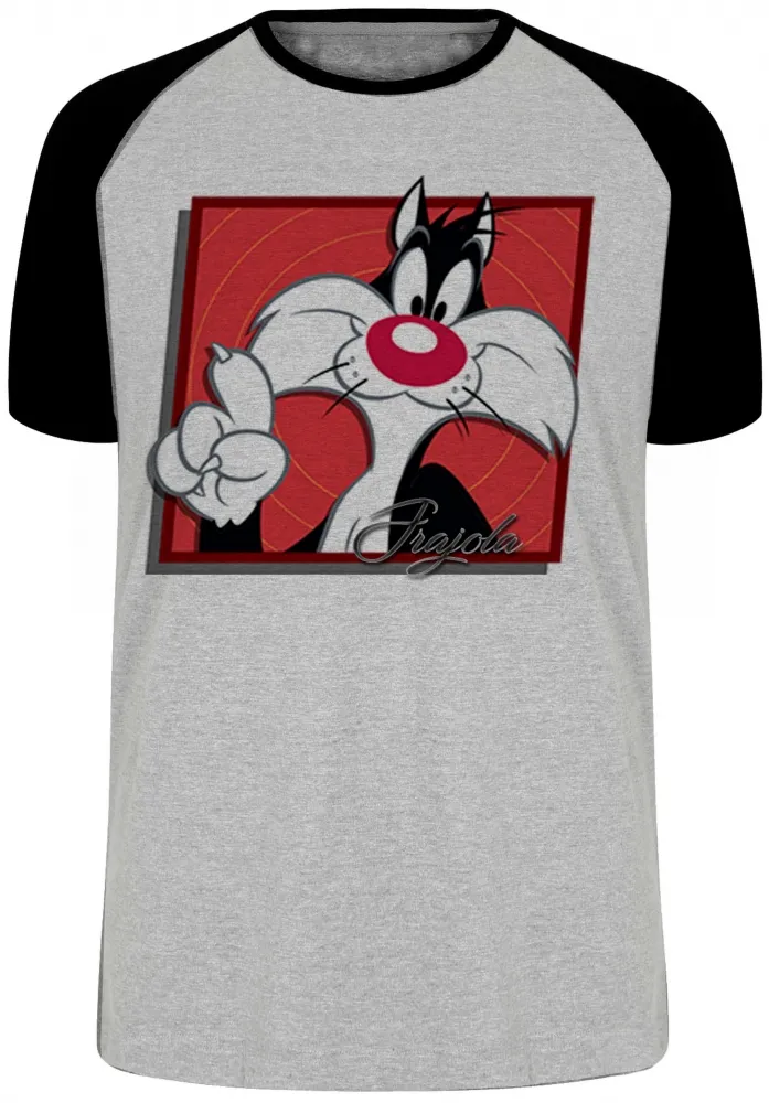Camiseta adulto ou infantil Frajola gato cat quadrado vermelho Imagem