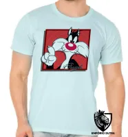 Camiseta adulto ou infantil Frajola gato cat quadrado vermelho - Foto 5