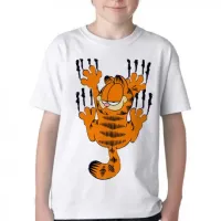 Camiseta adulto ou infantil Garfield arranhar gato cat gatinho - Foto 2