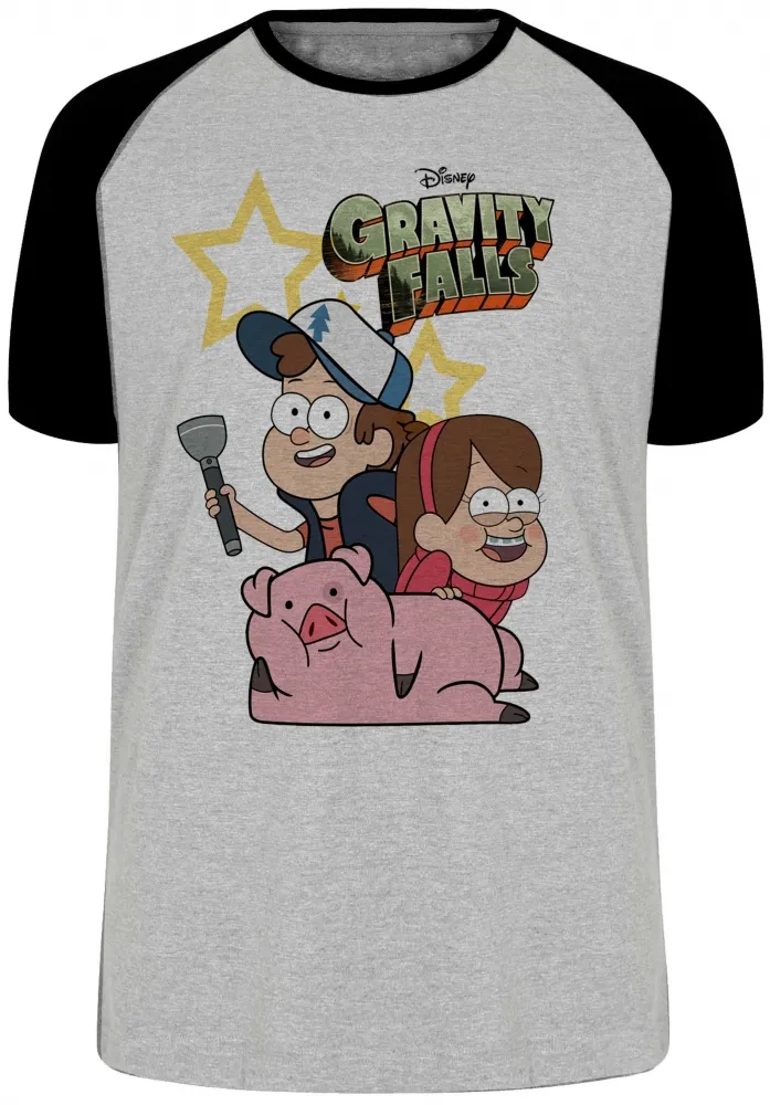 Camiseta adulto ou infantil Gravity Falls porco Dipper Mabel