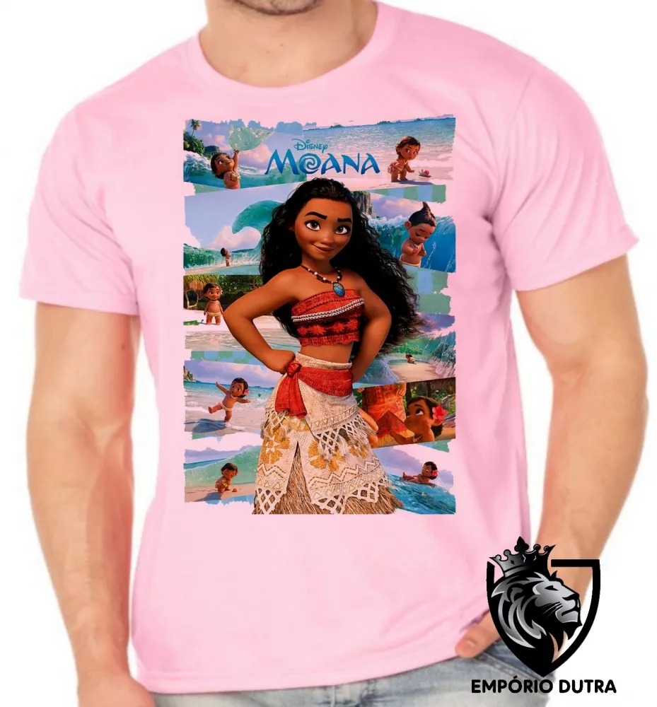 Camiseta adulto ou infantil Moana fases princesa