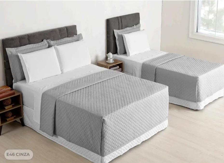 Jogo de Cobreleito Queen 03 Peças Cinza