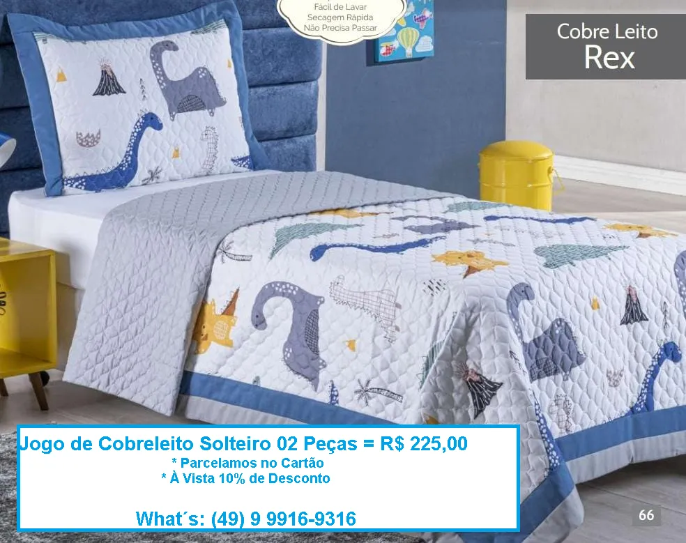 Jogo de Cobreleito Solteiro 02 Peças Dinossauro