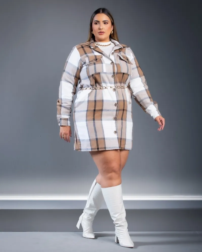 Casaco Flanelado Diva's Voga Xadrez Caramelo/Branco Imagem